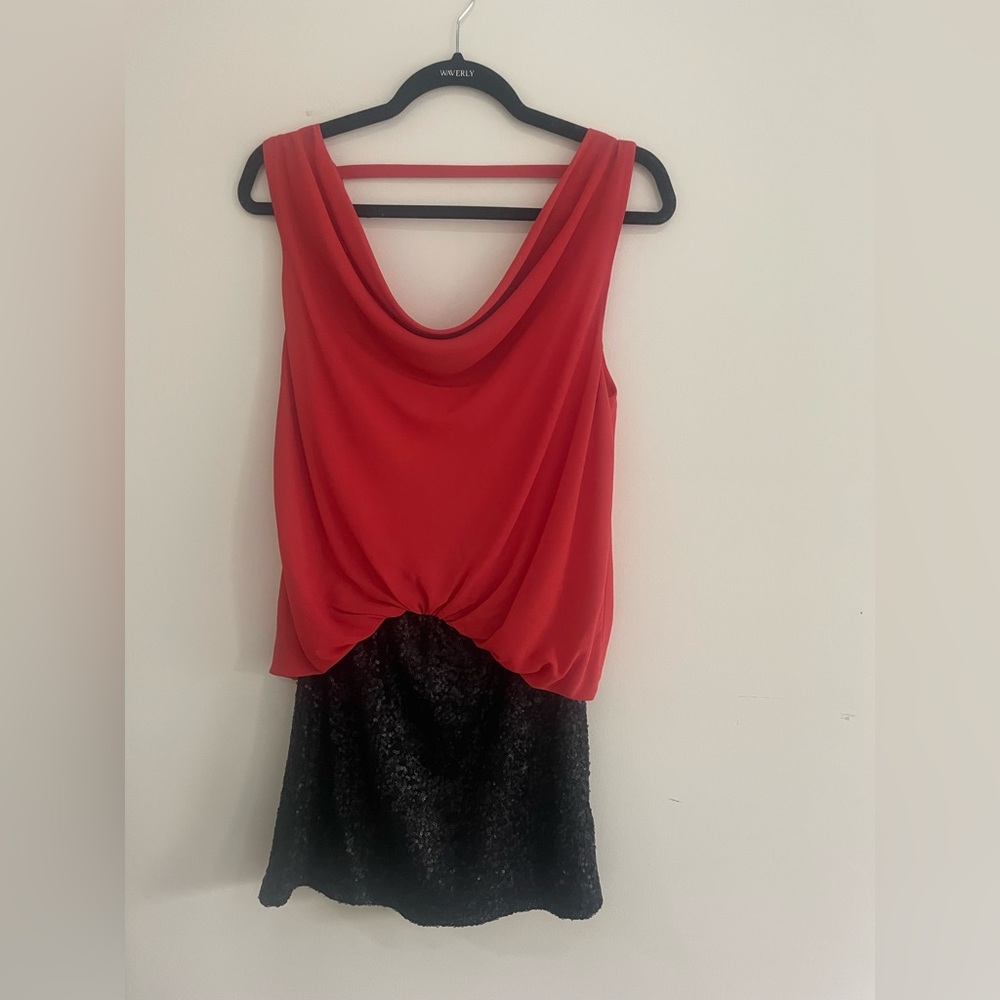 Lush Sequin Cowl Neck Dress with low v in the back elastic waist Sz S Holiday